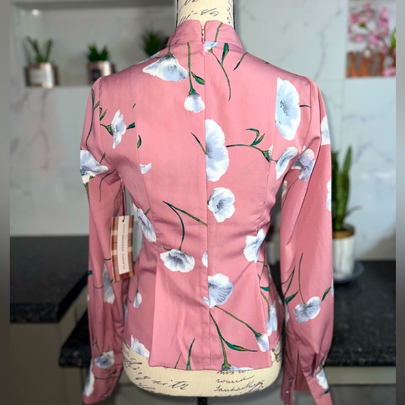 NWT Forever 21 - pink floral, long sleeve high neckline, peplum zip back, SM - Picture 2 of 3